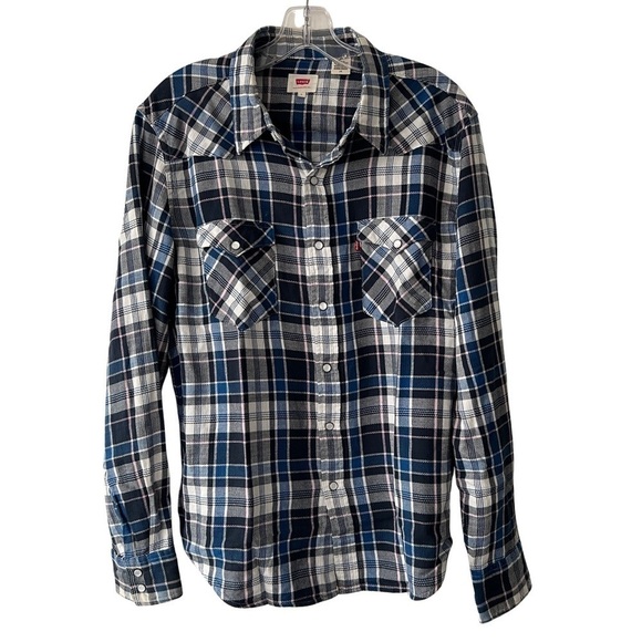 Levi’s Pearl Snap Plaid Flannel Button Down Western Shirt Shacket - Picture 1 of 12
